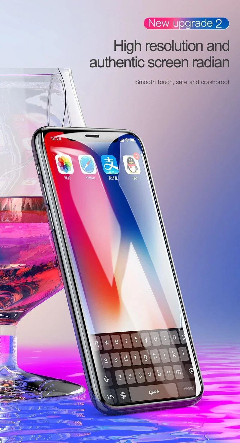 Baseus für iPhone X Displayschutz 0.2 mm 9H gehärtetes Glas für iPhone X 10 ultradünnes 6D-Frontschutzglas mit vollständiger Abdeckung