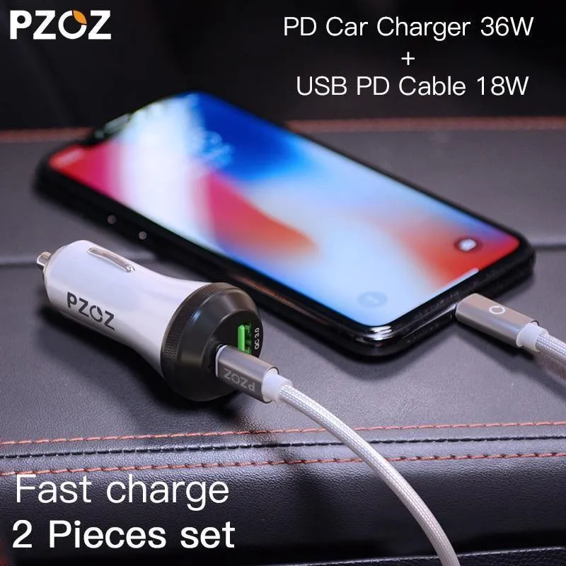 PZOZ PD Autoladegerät 18 W 36 W Dual USB-Ladetelefonadapter Auto Quick Charge 3.0 für iPhone X 8 Plus Samsung Xiaomi Autoladegerät