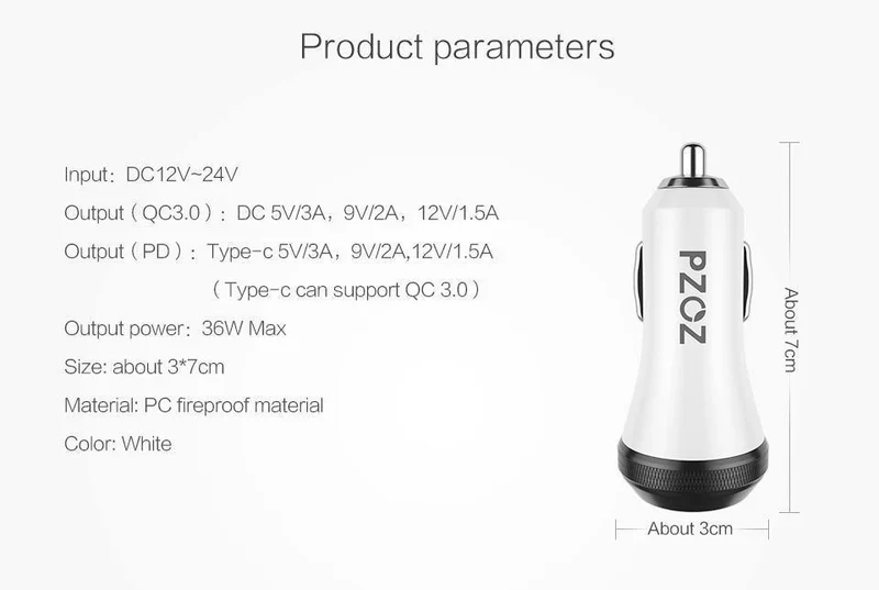 PZOZ PD Autoladegerät 18 W 36 W Dual USB-Ladetelefonadapter Auto Quick Charge 3.0 für iPhone X 8 Plus Samsung Xiaomi Autoladegerät