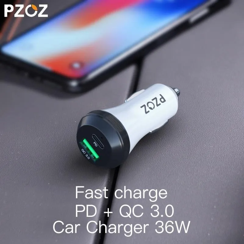 PZOZ PD Autoladegerät 18 W 36 W Dual USB-Ladetelefonadapter Auto Quick Charge 3.0 für iPhone X 8 Plus Samsung Xiaomi Autoladegerät