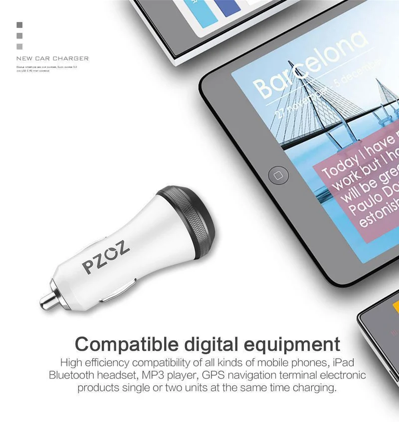 PZOZ PD Autoladegerät 18 W 36 W Dual USB-Ladetelefonadapter Auto Quick Charge 3.0 für iPhone X 8 Plus Samsung Xiaomi Autoladegerät
