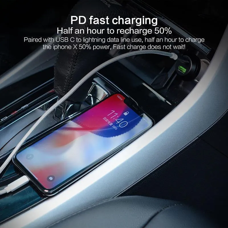 PZOZ PD Autoladegerät 18 W 36 W Dual USB-Ladetelefonadapter Auto Quick Charge 3.0 für iPhone X 8 Plus Samsung Xiaomi Autoladegerät