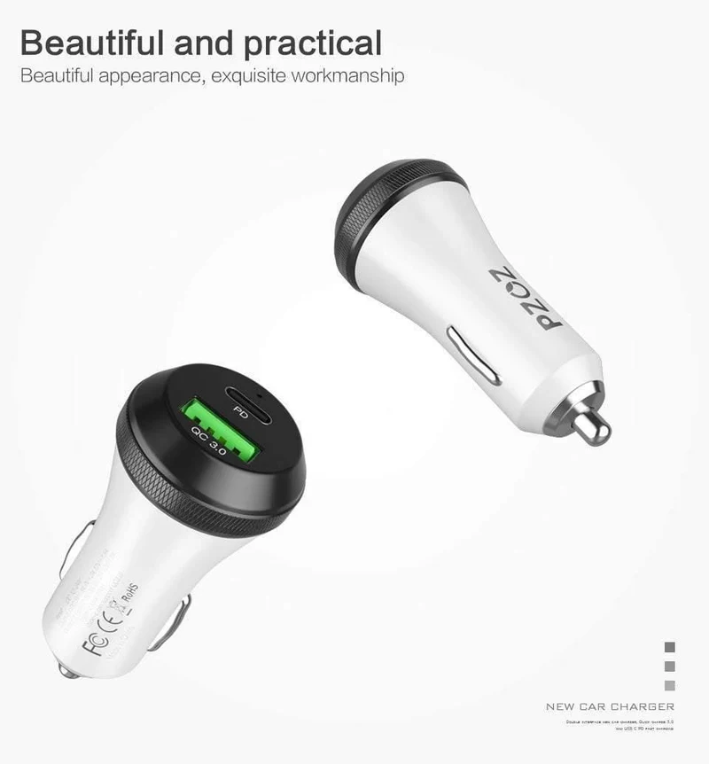 PZOZ PD Autoladegerät 18 W 36 W Dual USB-Ladetelefonadapter Auto Quick Charge 3.0 für iPhone X 8 Plus Samsung Xiaomi Autoladegerät