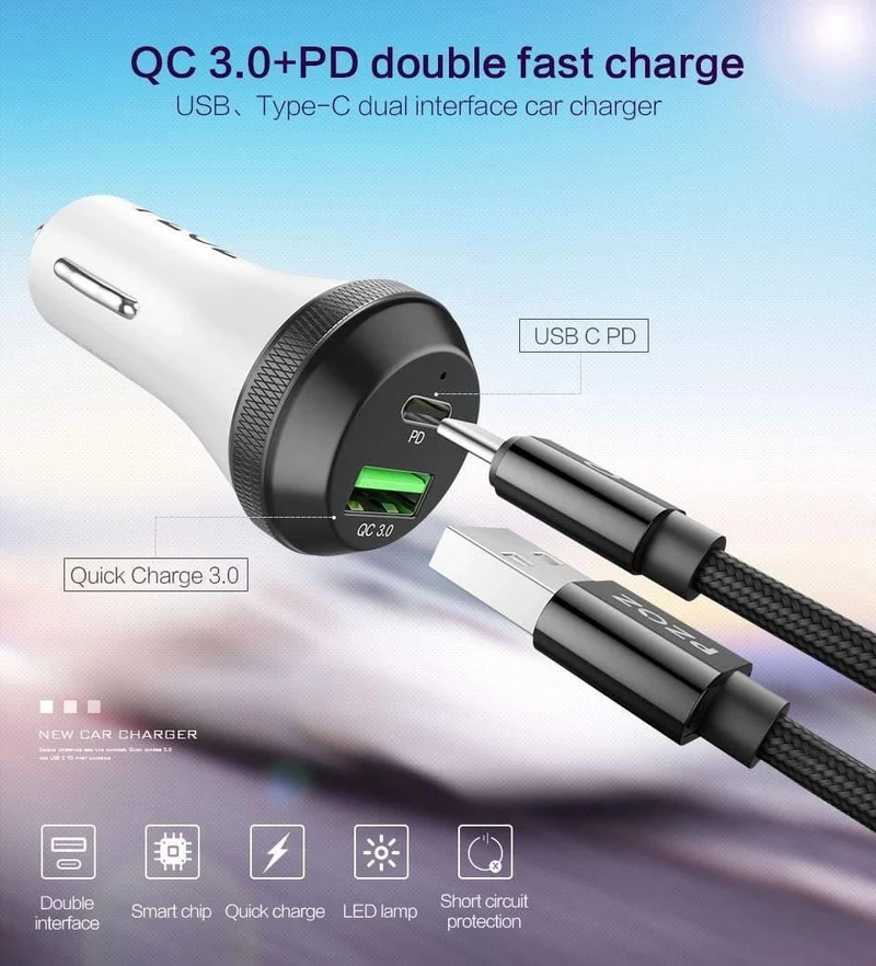 PZOZ PD Autoladegerät 18 W 36 W Dual USB-Ladetelefonadapter Auto Quick Charge 3.0 für iPhone X 8 Plus Samsung Xiaomi Autoladegerät