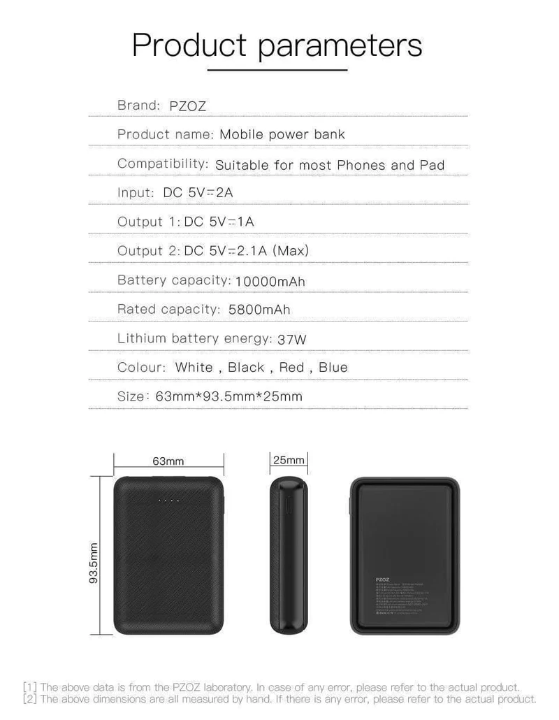 PZOZ Power Bank 10000 mAh Dual USB Handy Externer Akku Schnelles Aufladen Für iPhone X Xiaomi Tragbares Ladegerät Mini PowerBank