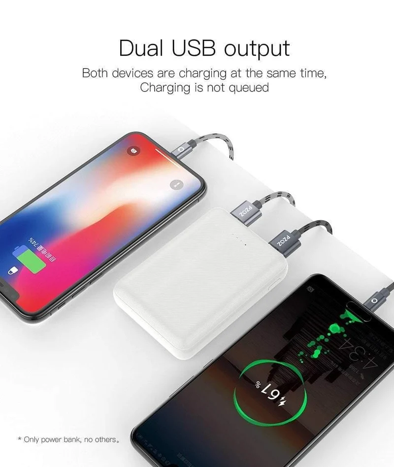 PZOZ Power Bank 10000 mAh Dual USB Handy Externer Akku Schnelles Aufladen Für iPhone X Xiaomi Tragbares Ladegerät Mini PowerBank