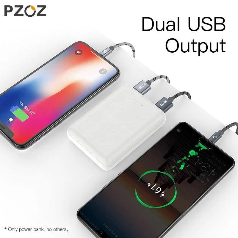 PZOZ Power Bank 10000 mAh Dual USB Handy Externer Akku Schnelles Aufladen Für iPhone X Xiaomi Tragbares Ladegerät Mini PowerBank