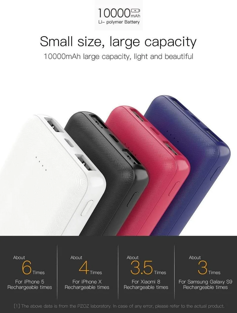 PZOZ Power Bank 10000 mAh Dual USB Handy Externer Akku Schnelles Aufladen Für iPhone X Xiaomi Tragbares Ladegerät Mini PowerBank