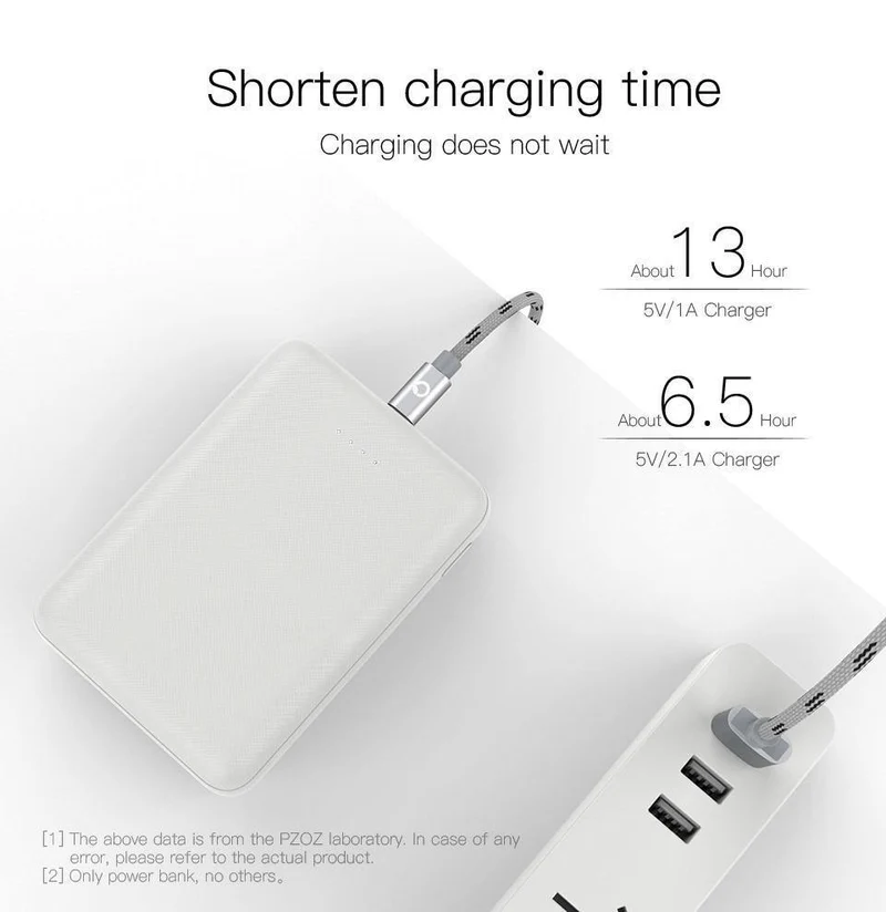 PZOZ Power Bank 10000 mAh Dual USB Handy Externer Akku Schnelles Aufladen Für iPhone X Xiaomi Tragbares Ladegerät Mini PowerBank