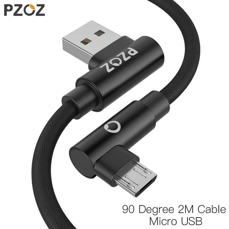 PZOZ 2M Micro USB-Kabel 90 Grad L-Typ Kabel MicroUSB Android Schnellladedatenadapter für Samsung Xiaomi Telefonladekabel