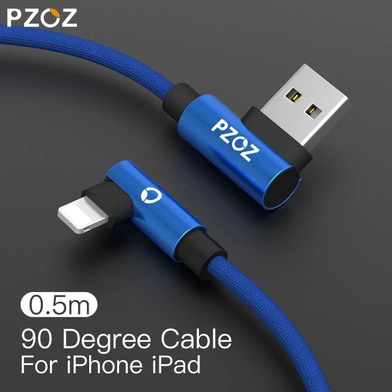PZOZ 90-Grad-USB-Kabel für iPhone Xs max 8 7 6 Plus 6S 5 5S SE iPad 2 mini Schnellladekabel Handy-Ladekabel Daten