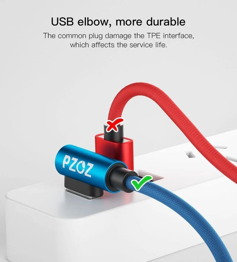 PZOZ 90 Grad USB Typ C Kabel Schnellladedaten Typ C Telefon Ladekabel für Samsung Galaxy Note 8 9 S9 Huawei Mate 20 Pro