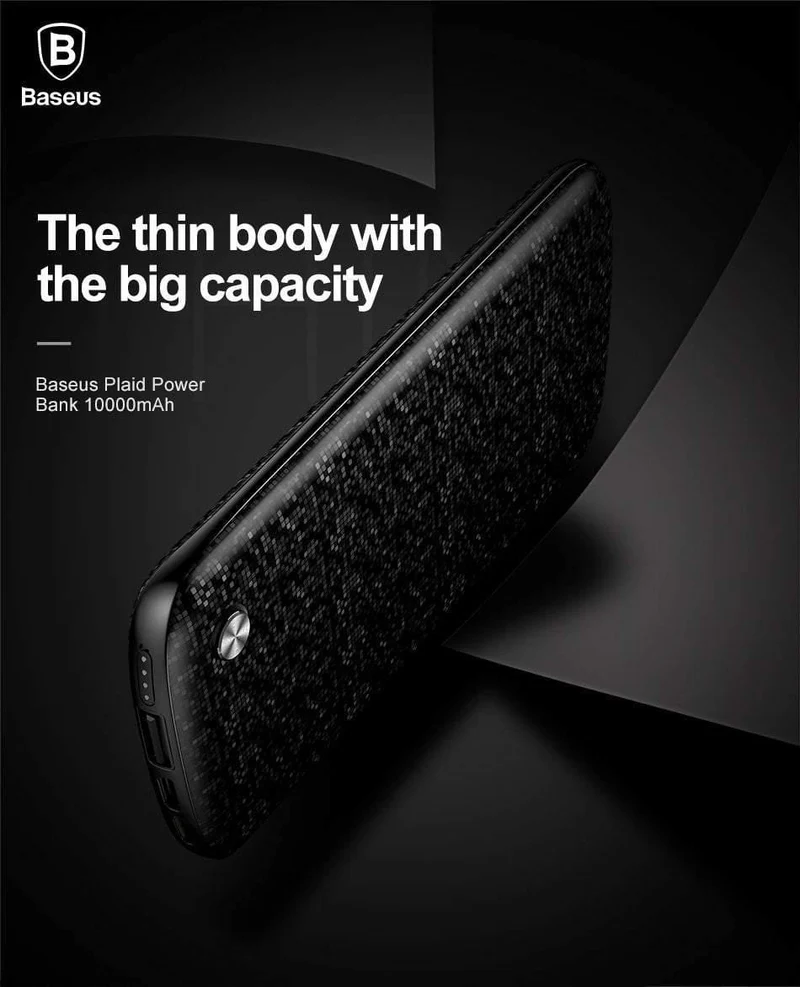 Baseus 10000mAh USB Power Bank 15mm Ultra Slim Powerbank Tragbares externes Batterieladegerät für iPhone Handy Poverbank