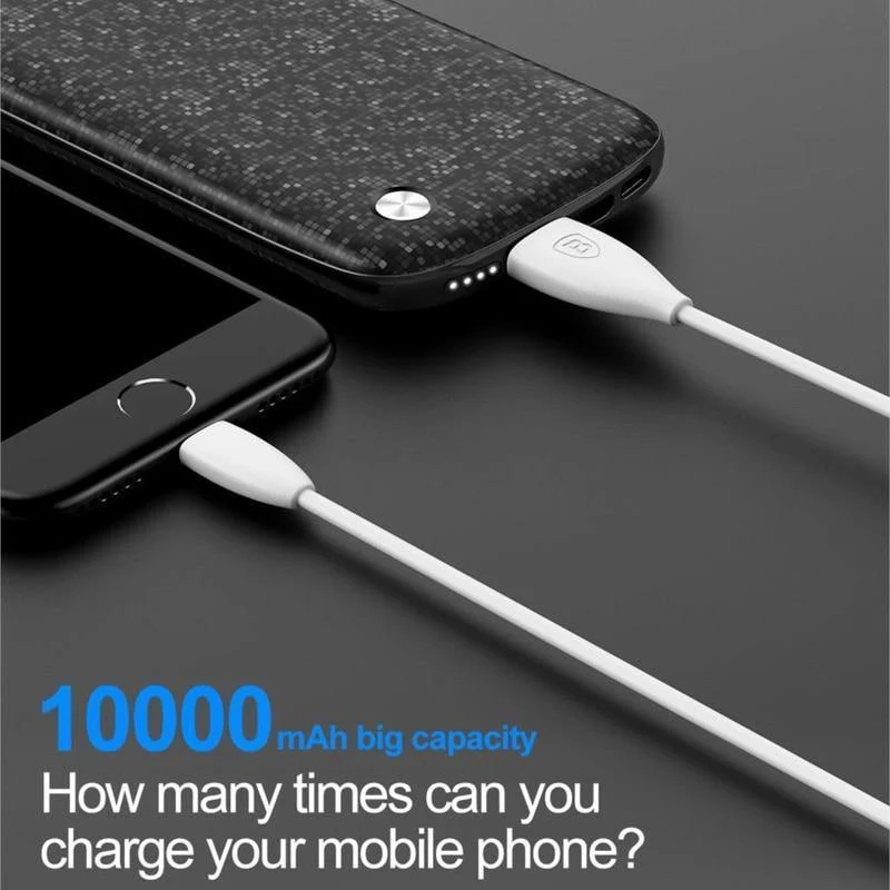 Baseus 10000mAh USB Power Bank 15mm Ultra Slim Powerbank Tragbares externes Batterieladegerät für iPhone Handy Poverbank