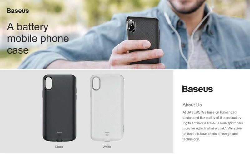 Baseus 4000mAh Akkuhülle für iPhone XS X Power Bank Ladehülle Externe Akkuladehülle für iPhone Xs XS Rückseite