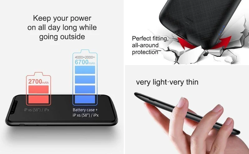 Baseus 4000mAh Akkuhülle für iPhone XS X Power Bank Ladehülle Externe Akkuladehülle für iPhone Xs XS Rückseite