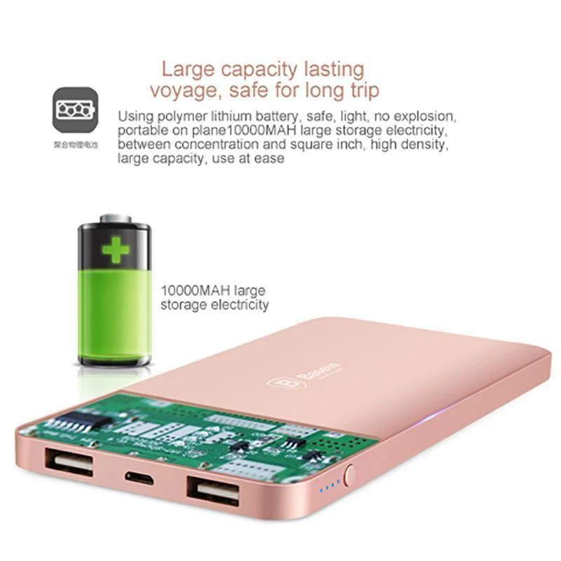 Baseus 10000mAh Dual USB Power Bank Tragbares Handy-Ladegerät Powerbank für iPhone Xiaomi Externe Batterie Poverbank