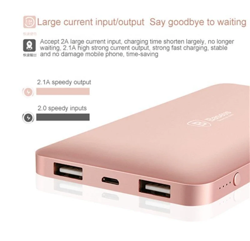 Baseus 10000mAh Dual USB Power Bank Tragbares Handy-Ladegerät Powerbank für iPhone Xiaomi Externe Batterie Poverbank
