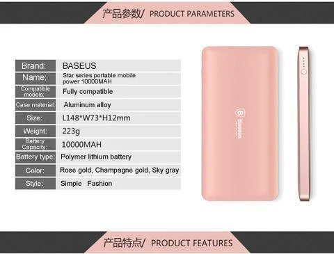 Baseus 10000mAh Dual USB Power Bank Tragbares Handy-Ladegerät Powerbank für iPhone Xiaomi Externe Batterie Poverbank