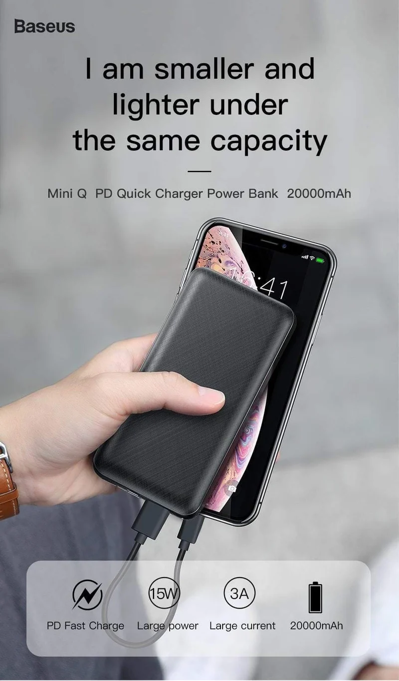 Baseus 20000 mAh Power Bank Für iPhone Huawei Xiaomi mi 20000 mAh USB C PD Aufladen Powerbank Externe Batterie Ladegerät PoverBank