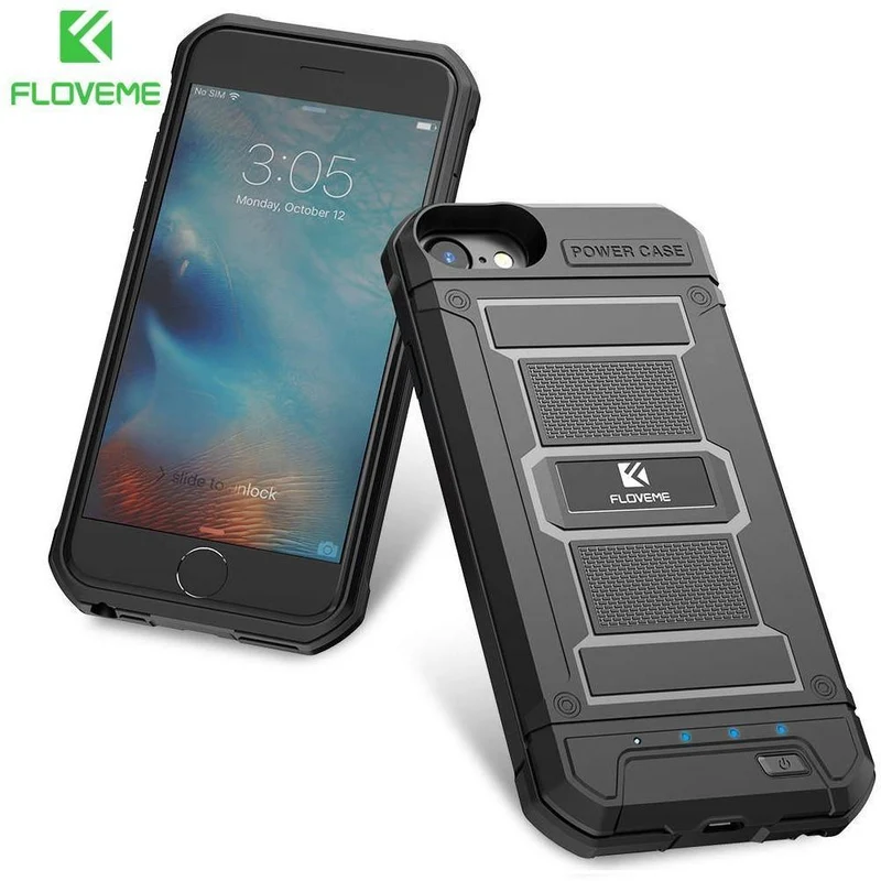 FLOVEME 4200mAh Batterieladegerätegehäuse für iPhone 8 7 6s Plus Externe 3000mAh-Rüstungsbatterie-Telefonhülle für iPhone 7 6 Power Bank