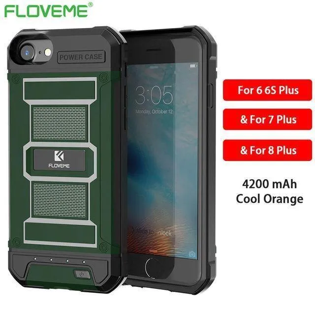 FLOVEME 4200mAh Batterieladegerätegehäuse für iPhone 8 7 6s Plus Externe 3000mAh-Rüstungsbatterie-Telefonhülle für iPhone 7 6 Power Bank