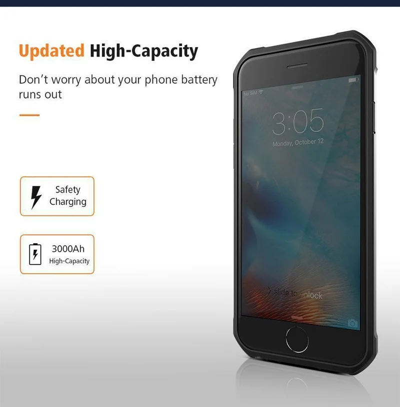 FLOVEME 4200mAh Batterieladegerätegehäuse für iPhone 8 7 6s Plus Externe 3000mAh-Rüstungsbatterie-Telefonhülle für iPhone 7 6 Power Bank