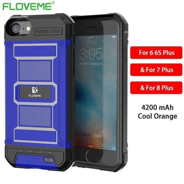 FLOVEME 4200mAh Batterieladegerätegehäuse für iPhone 8 7 6s Plus Externe 3000mAh-Rüstungsbatterie-Telefonhülle für iPhone 7 6 Power Bank