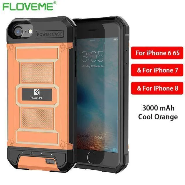 FLOVEME 4200mAh Batterieladegerätegehäuse für iPhone 8 7 6s Plus Externe 3000mAh-Rüstungsbatterie-Telefonhülle für iPhone 7 6 Power Bank