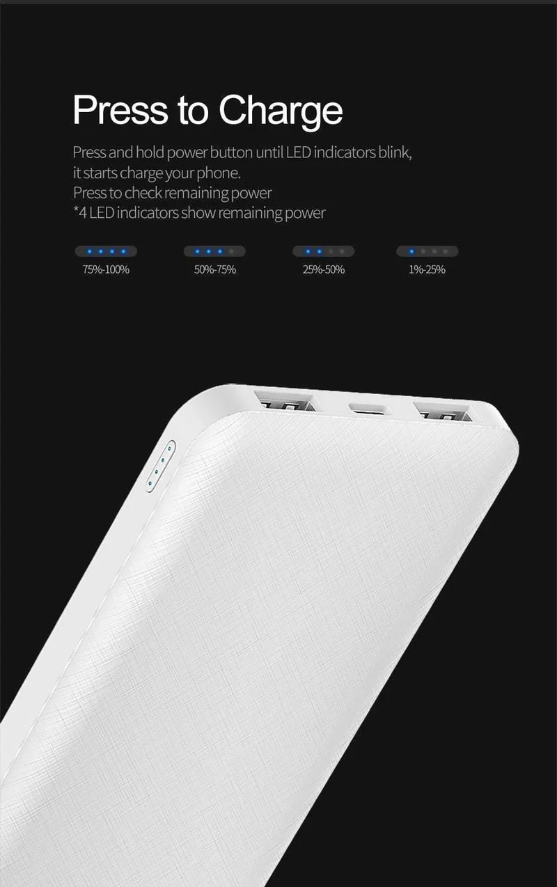 ROCK Slim Powerbank 10000 mAh Tragbar Lade Ultraflaches Powerbank-Backup-Pack für externe Akkus für das iPhone poverbank 10000mah