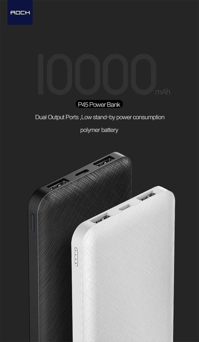 ROCK Slim Powerbank 10000 mAh Tragbar Lade Ultraflaches Powerbank-Backup-Pack für externe Akkus für das iPhone poverbank 10000mah