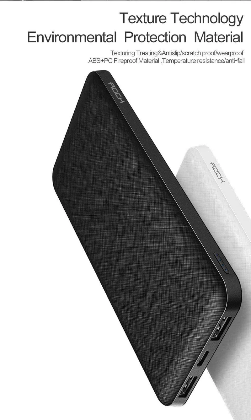 ROCK Slim Powerbank 10000 mAh Tragbar Lade Ultraflaches Powerbank-Backup-Pack für externe Akkus für das iPhone poverbank 10000mah