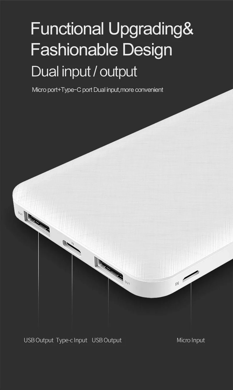 ROCK Slim Powerbank 10000 mAh Tragbar Lade Ultraflaches Powerbank-Backup-Pack für externe Akkus für das iPhone poverbank 10000mah