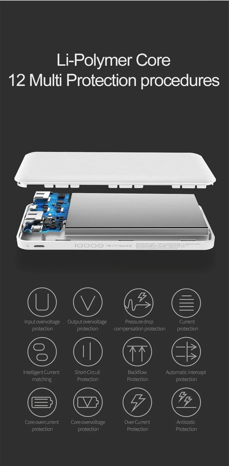 ROCK Slim Powerbank 10000 mAh Tragbar Lade Ultraflaches Powerbank-Backup-Pack für externe Akkus für das iPhone poverbank 10000mah