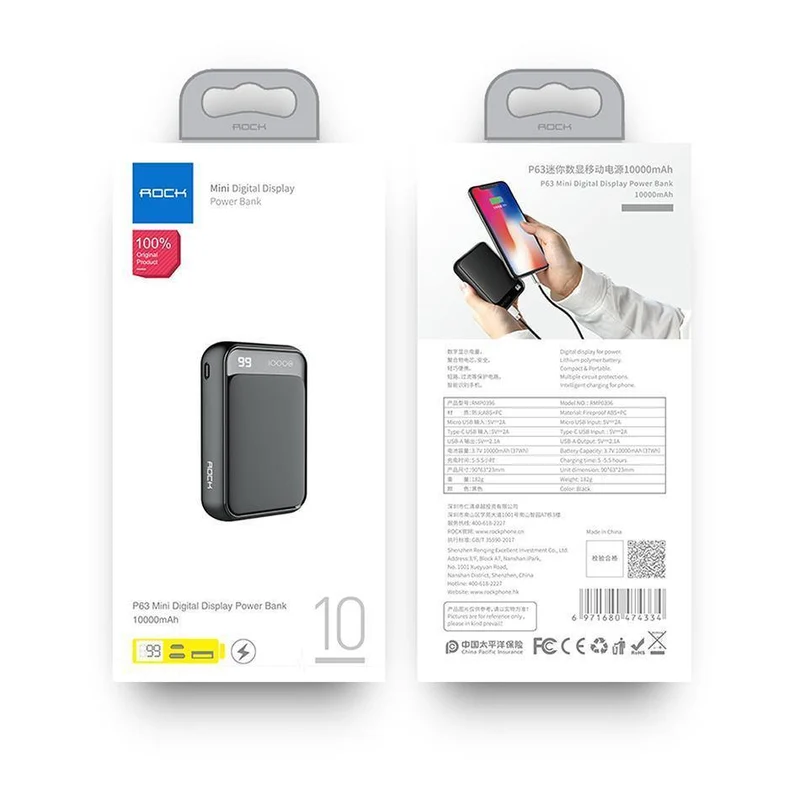 ROCK Led mi ni Power Bank 10000 mAh Tragbarer externer Akku Dünne Poverbank Für iPhone X 8 7 6 Samsung S8 S9 Xiaomi mi power bank
