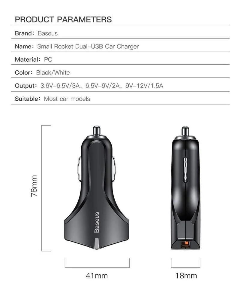 Baseus Quick Charge 3.0 Autoladegerät für Samsung Schnellladegerät QC 3.0 USB-Handyladegerät für Huawei Xiaomi Schnellladen