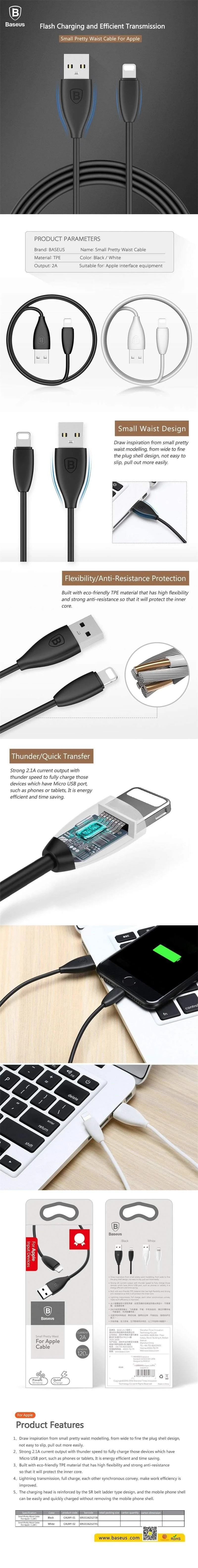 Baseus USB-Kabel für iPhone Schnellladekabel für iPhone 8 5 6 7 iPad USB-Ladekabel 2A Mobile Telefondatenkabel