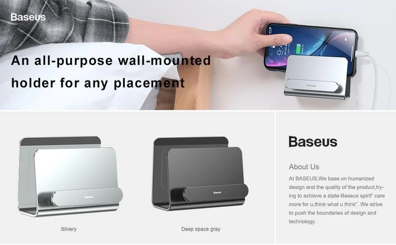 Baseus Metall-Wandhalterung für iPhone, Powerbank, stark haftender Handyhalter, Ständer für Samsung Huawei, Ladebuchse