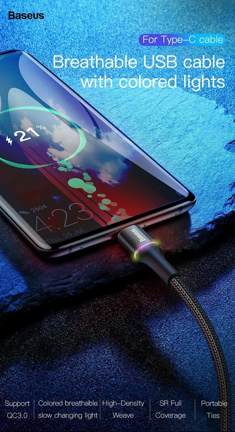 Baseus USB Typ C Kabel Für Samsung Galaxy S10 S9 S8 Plus OnePlus 6t Schnelle Lade USB-C Ladegerät Mobile telefon USBC Typ-C Kabel