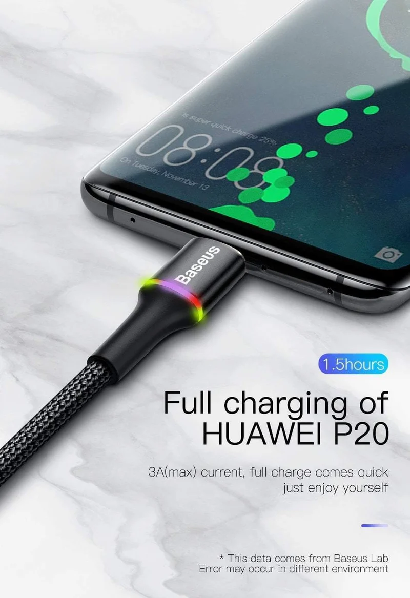 Baseus USB Typ C Kabel Für Samsung Galaxy S10 S9 S8 Plus OnePlus 6t Schnelle Lade USB-C Ladegerät Mobile telefon USBC Typ-C Kabel