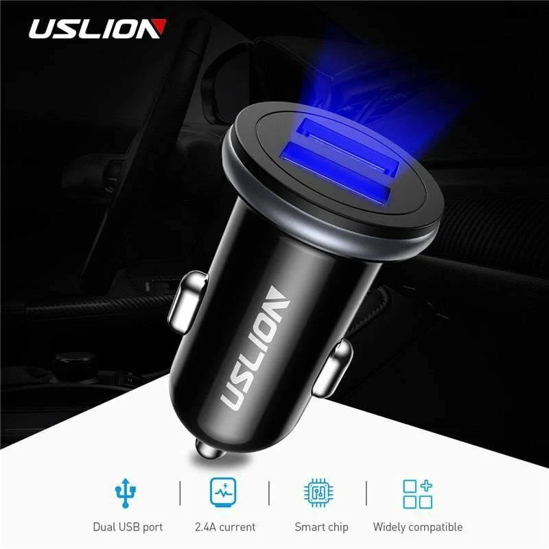 USLION Dual USB Autoladegerät Mini Autotelefonladegerät 2.4A Lade 2 USB-Anschlüsse Autoladegerät für iPhone XS MAX XR X 8 Samsung Xiaomi