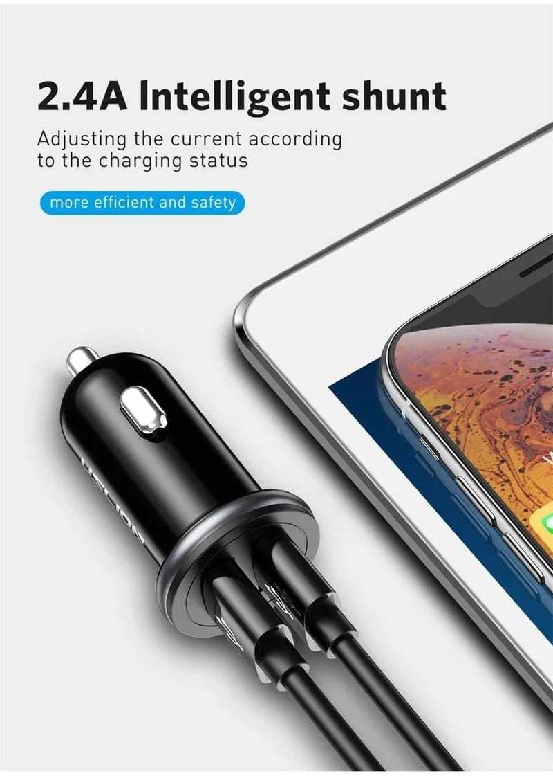 USLION Dual USB Autoladegerät Mini Autotelefonladegerät 2.4A Lade 2 USB-Anschlüsse Autoladegerät für iPhone XS MAX XR X 8 Samsung Xiaomi