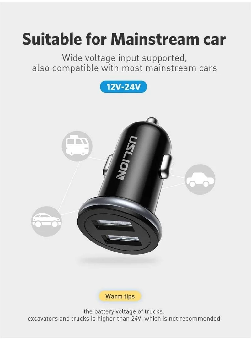USLION Dual USB Autoladegerät Mini Autotelefonladegerät 2.4A Lade 2 USB-Anschlüsse Autoladegerät für iPhone XS MAX XR X 8 Samsung Xiaomi