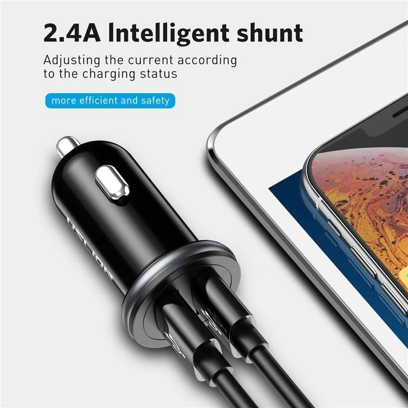 USLION Dual USB Autoladegerät Mini Autotelefonladegerät 2.4A Lade 2 USB-Anschlüsse Autoladegerät für iPhone XS MAX XR X 8 Samsung Xiaomi