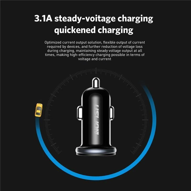 USLION Dual USB Autoladegerät Mini Autotelefonladegerät 2.4A Lade 2 USB-Anschlüsse Autoladegerät für iPhone XS MAX XR X 8 Samsung Xiaomi