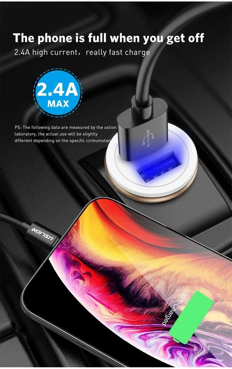 USLION Dual USB Autoladegerät Mini Autotelefonladegerät 2.4A Lade 2 USB-Anschlüsse Autoladegerät für iPhone XS MAX XR X 8 Samsung Xiaomi