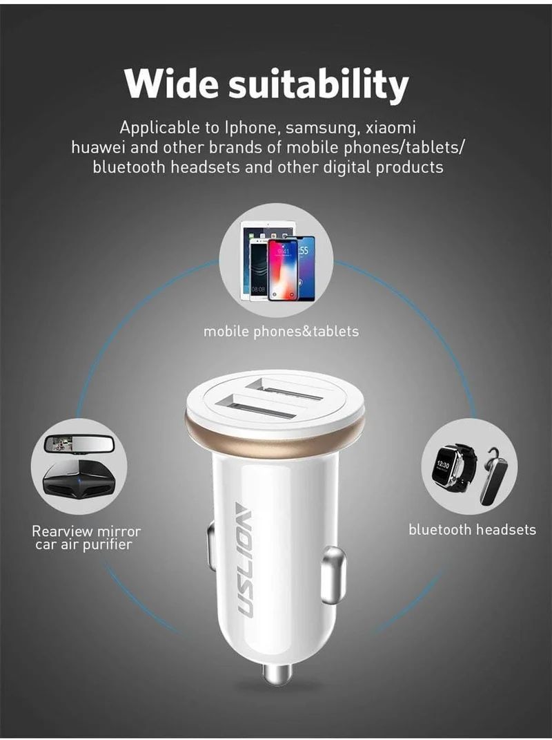 USLION Dual USB Autoladegerät Mini Autotelefonladegerät 2.4A Lade 2 USB-Anschlüsse Autoladegerät für iPhone XS MAX XR X 8 Samsung Xiaomi