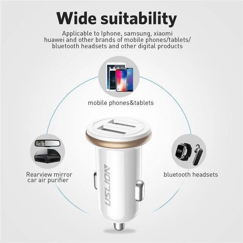USLION Dual USB Autoladegerät Mini Autotelefonladegerät 2.4A Lade 2 USB-Anschlüsse Autoladegerät für iPhone XS MAX XR X 8 Samsung Xiaomi