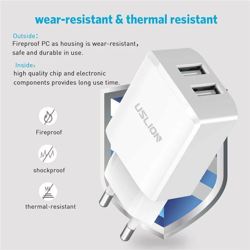 USLION USB Ladegerät 5V2A EU Stecker Reise Ladung für iPhone Samsung Xiaomi Tablet Universal Wand Adapter Smart Handy Ladegerät