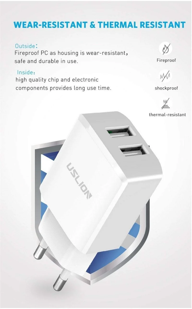USLION USB Ladegerät 5V2A EU Stecker Reise Ladung für iPhone Samsung Xiaomi Tablet Universal Wand Adapter Smart Handy Ladegerät